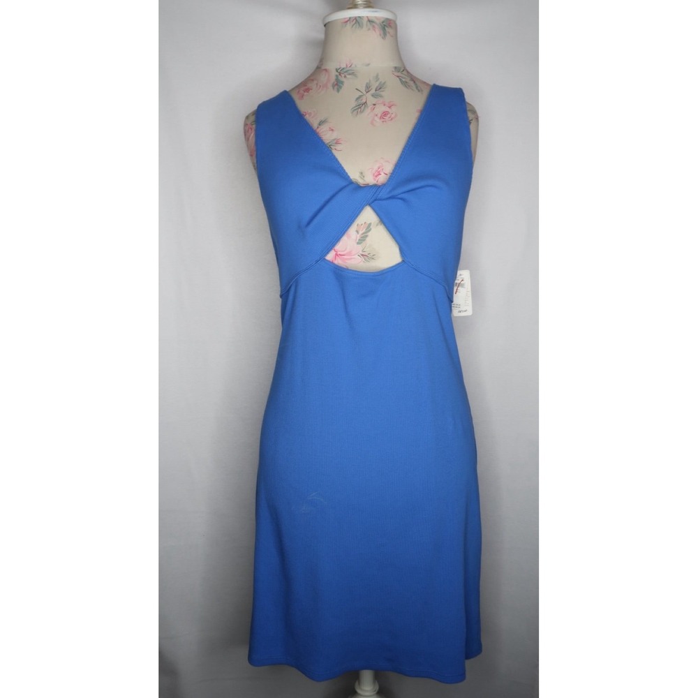 Aerie Blue Ribbed Twist Front Cutout Bodycon Midi Dress Sleeveless NWT L Coastal